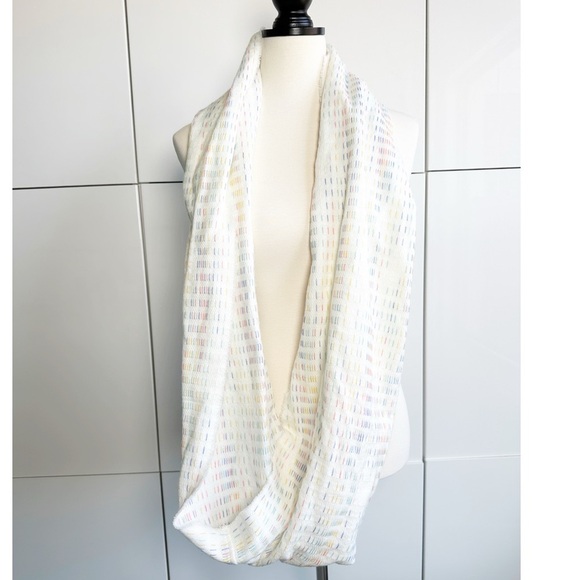 Christopher & Banks Infinity Scarf Colorful Stitching Pattern White Pink Yellow - Picture 4 of 8